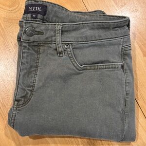 NYDJ Marilyn Straight Jeans Premium Denim 10‎ Gray Green Wash High Waist Stretch